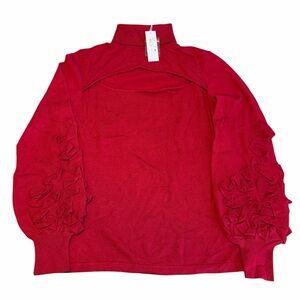 Anne Fontaine Red Ruffled Open Chest Turtleneck Sweater NWT